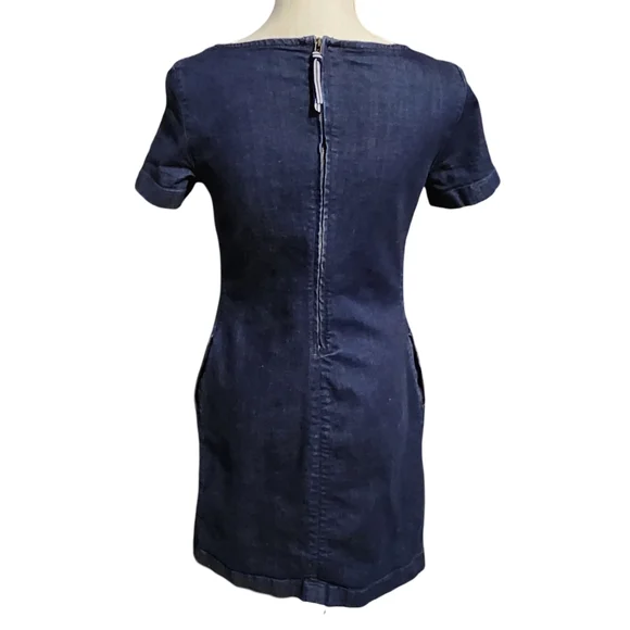 BODEN Rhea Blue Denim Sheath Short Sleeve Midi Dress Size 4L Casual Minimalist - Picture 5 of 14